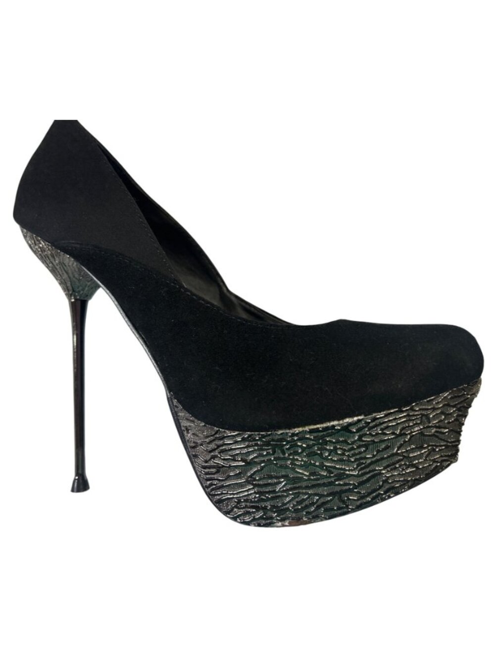 Two Lips Womens Size 6.5 Black Platform Stiletto Heels With Textured Metallic - Picture 15 of 16